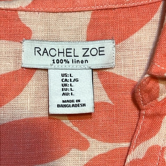Rachel Zoe Womens 100 % Linen Button Up Blouse Size Large Vacation Travel Large - Picture 5 of 10